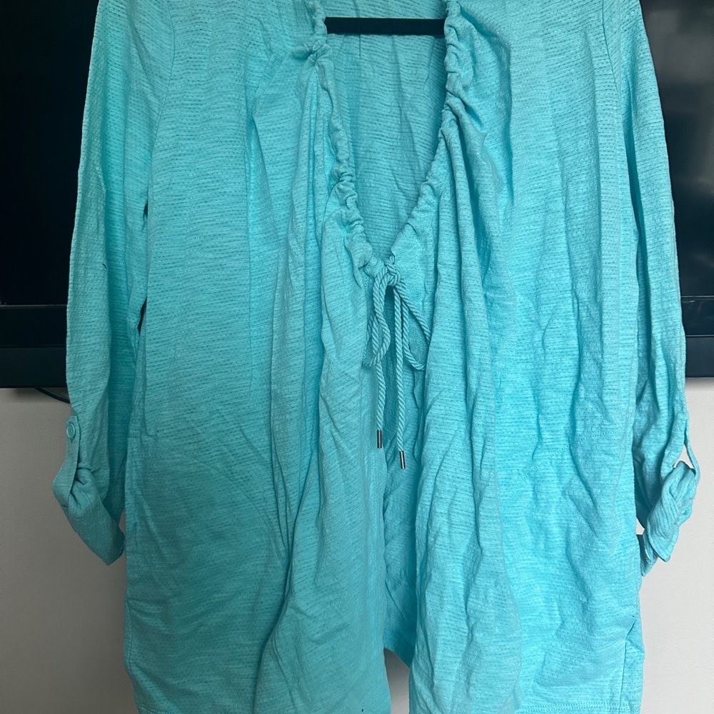 Talbots Blue Cardigan with Drawstring